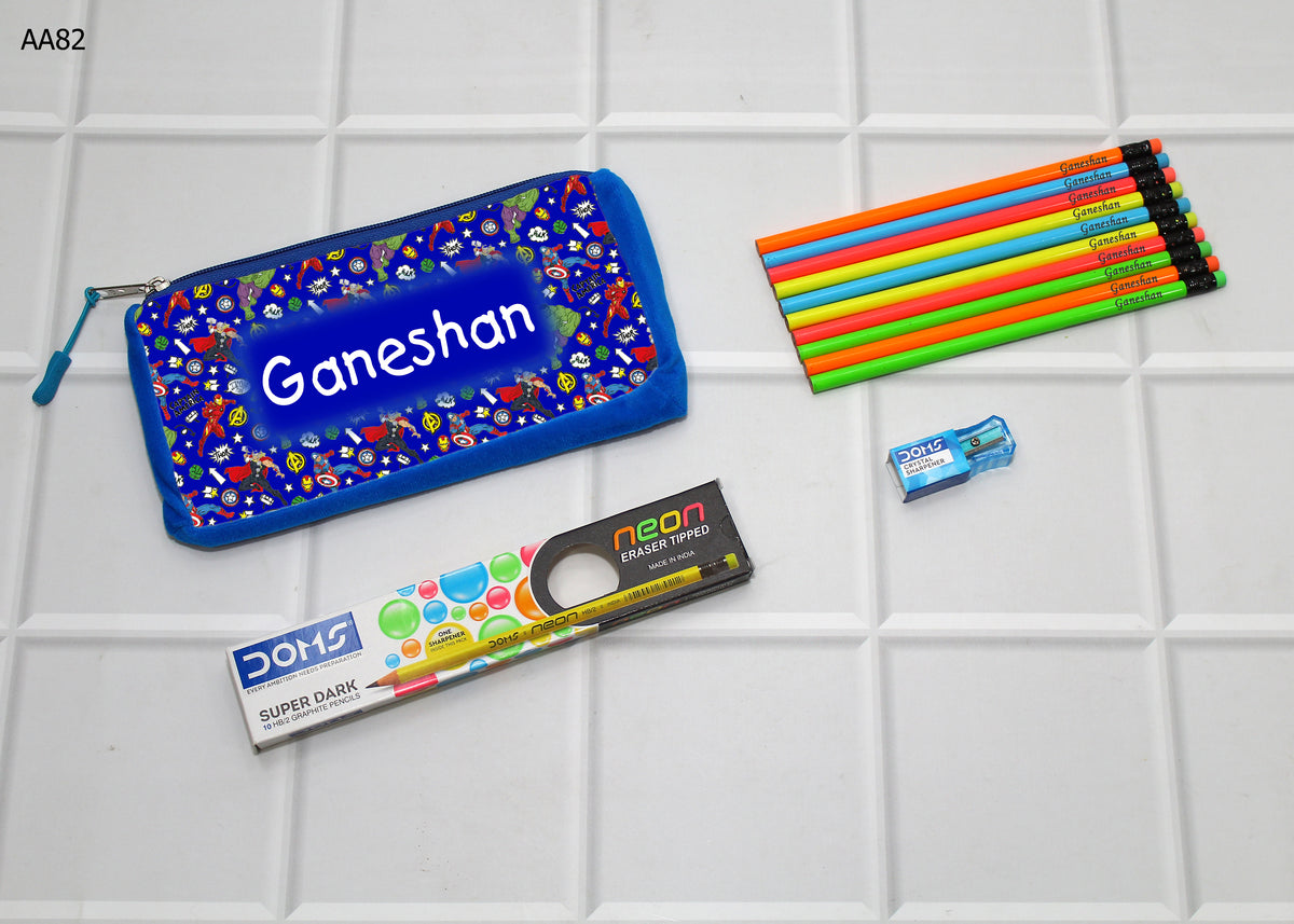 AA82 personalised pencil pouch and ten pencils