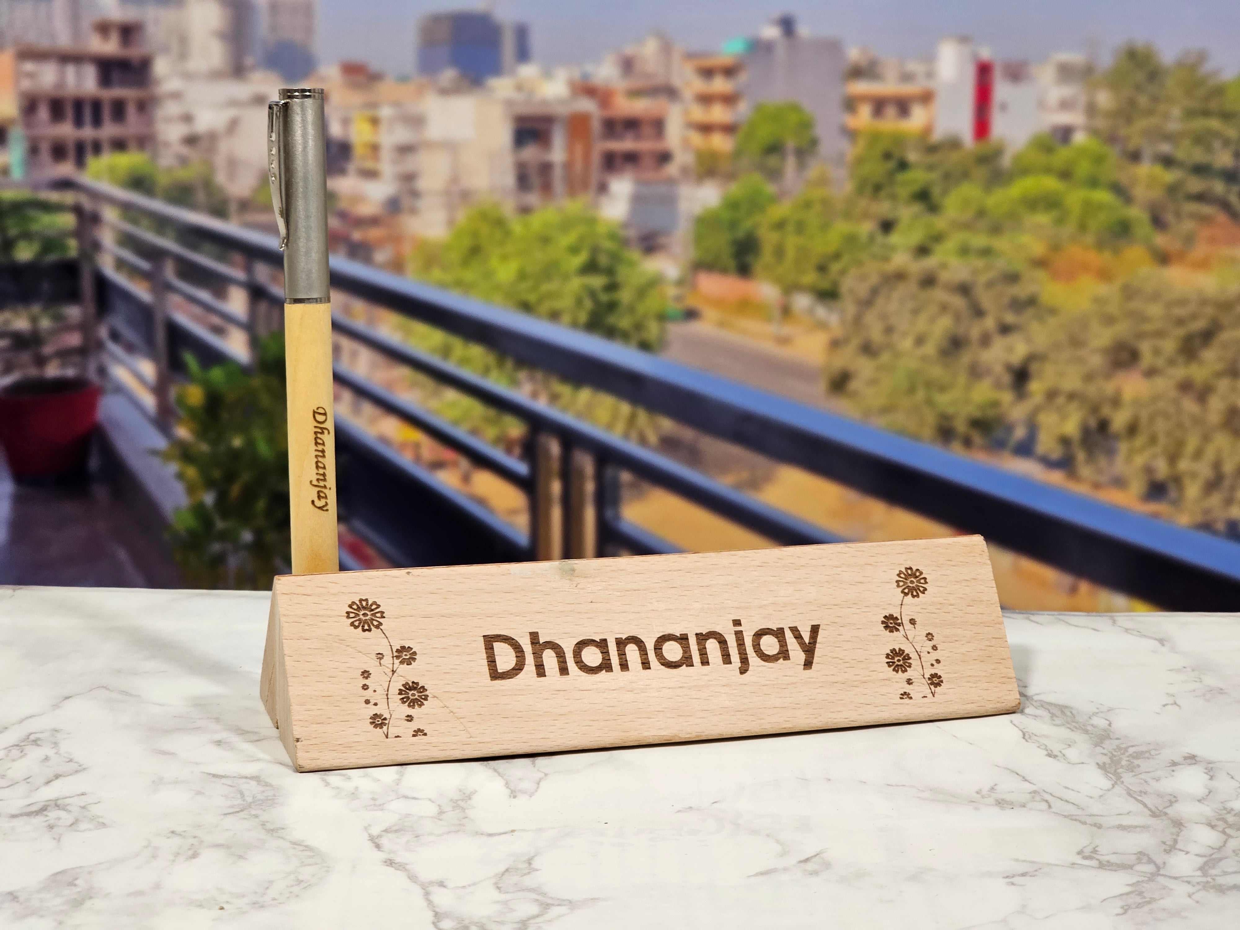 Personalized Wooden Pen Stand - Trio Block